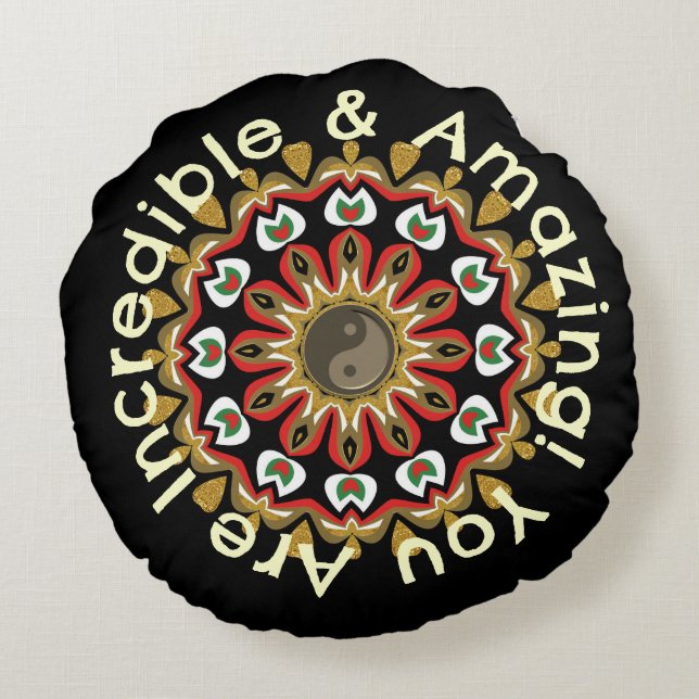 Almofada Redonda Ouro Angels Yin Yang Mandala (Verso)