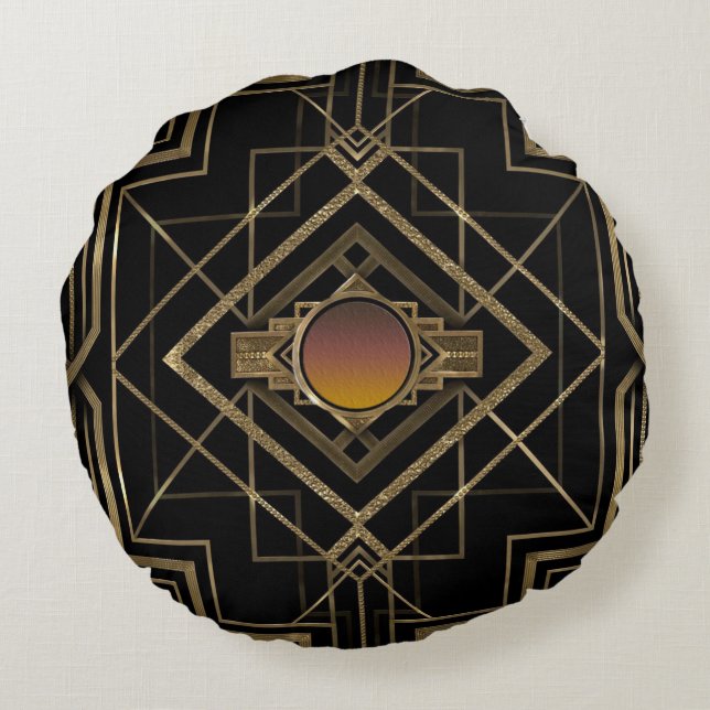 Almofada Redonda Ouro antigo do art deco (Verso)