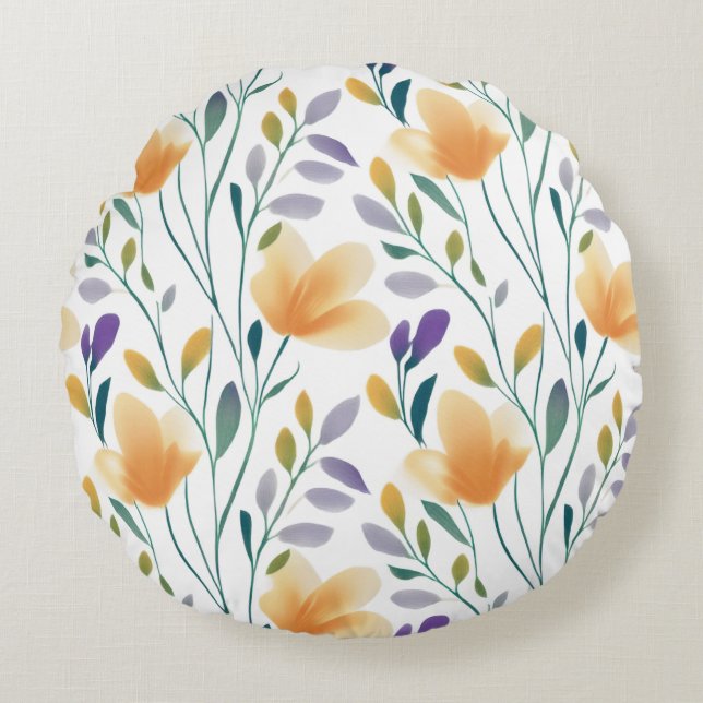 Almofada Redonda Ouro Bloom Botânico Travesseiro Redondo (Frente)