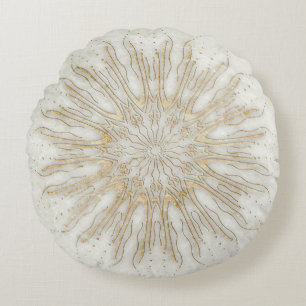 Almofada Redonda Ouro branco de sunburst mandala estilo orgânico