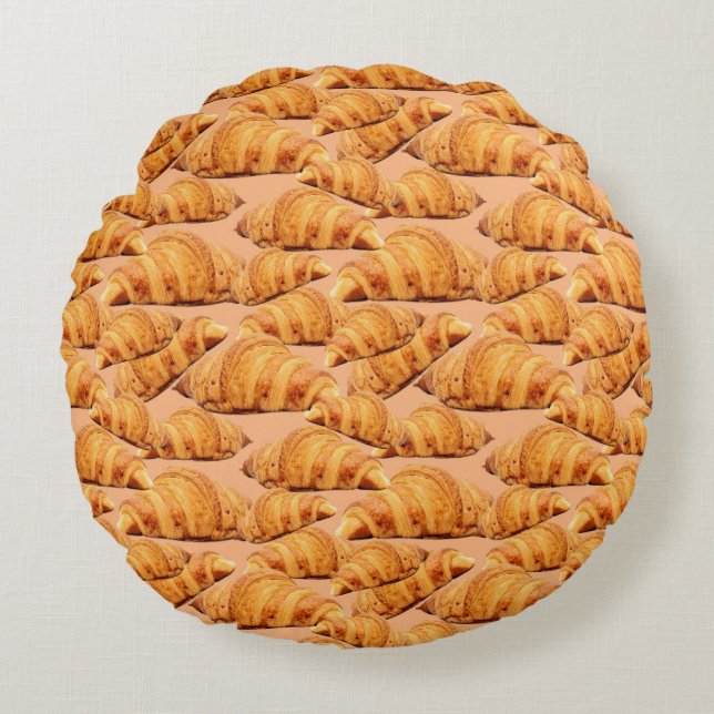 Almofada Redonda Ouro croissant, padaria sem problemas. (Frente)