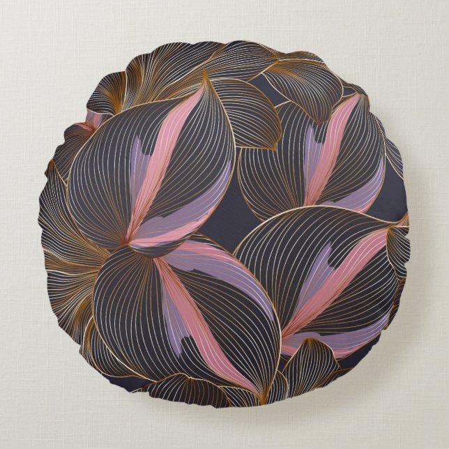 Almofada Redonda Ouro de luxo com fundo floral sem costura com trop (Frente)