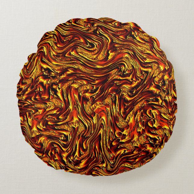 Almofada Redonda Ouro e textura vermelha vívida (Frente)