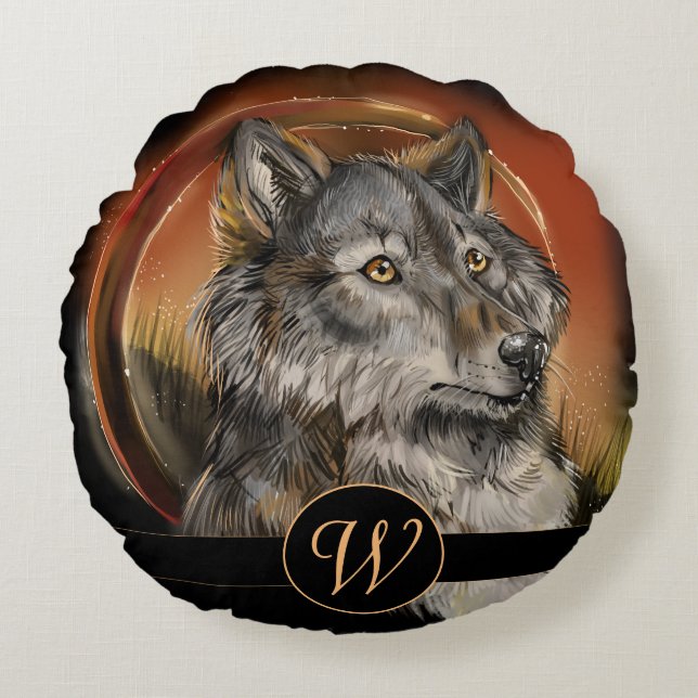 Almofada Redonda Ouro Gaze Monograma Wolf (Frente)