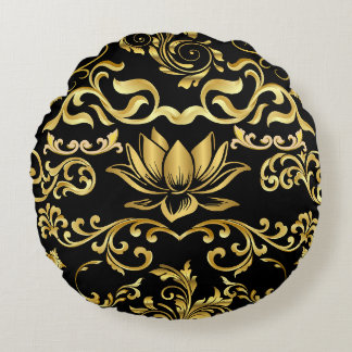 Almofada Redonda Ouro Lotus & floral Pattern 2508