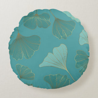 Almofada Redonda Ouro luxuoso Ginkgo, papel de parede.