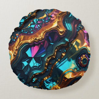 Almofada Redonda Ouro Ore Veins com Gemas Brilhantes