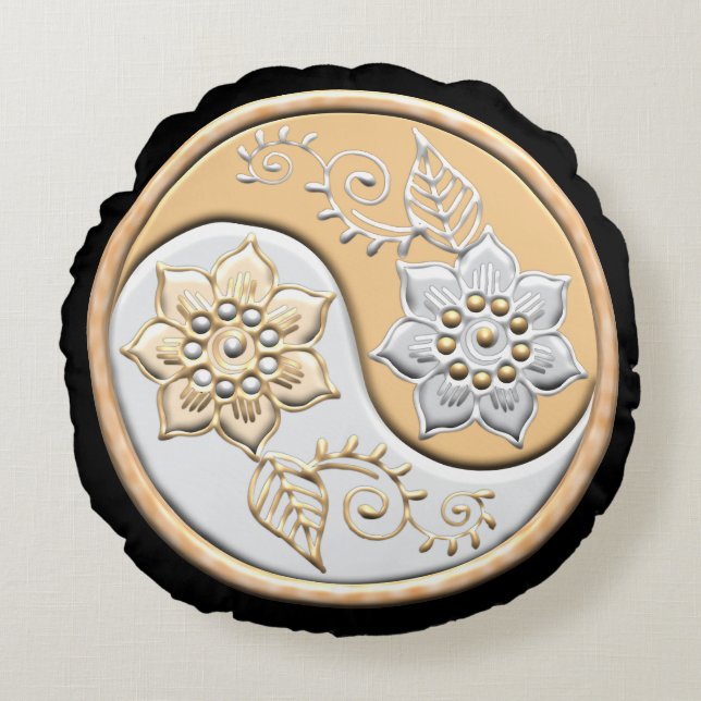 Almofada Redonda Ouro & Prata Yin Yang  (Frente)