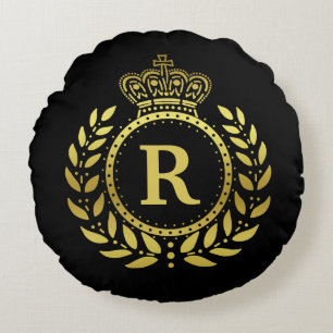 Almofada Redonda Ouro preto de Deco da coroa Monogrammed da