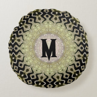 Almofada Redonda Ouro Preto Tribal Glam Nome Personalizado Monogram