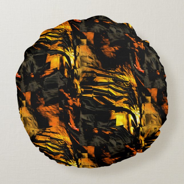 Almofada Redonda Ouro queimado muito rústico, desenho de mosaico ab (Verso)