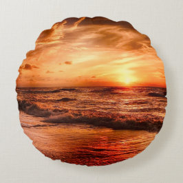 Almofada Redonda Ouro Quente Laranja Sunset Sobre Oceano
