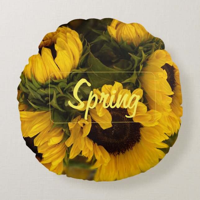 Almofada Redonda Ouro quente Sunflower Personalizado (Frente)