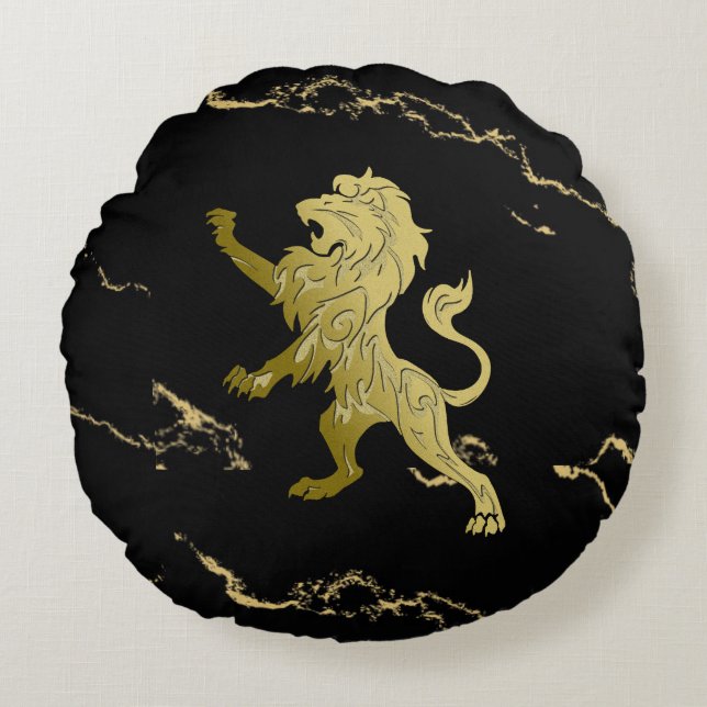 Almofada Redonda Ouro Royal Lion Black Marble (Frente)