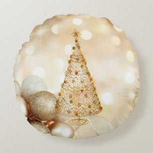 Almofada Redonda Ouro Stars Natal - Bolas de Ornamento de Árvore Bo