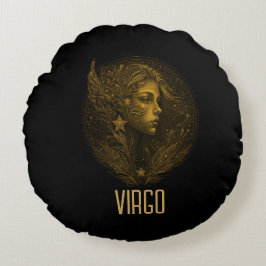 Almofada Redonda Ouro Virgo - sinal clássico do zodíaco preto