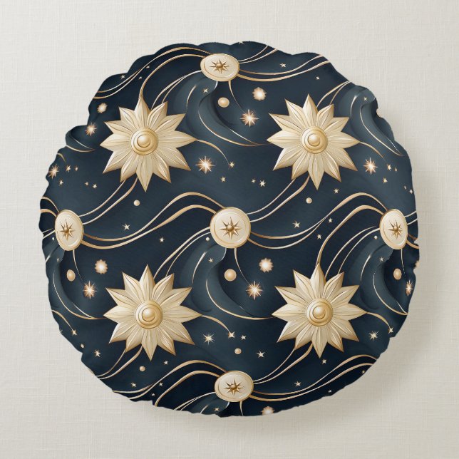 Almofada Redonda Ouros Suns e Ondas Celestiais (Frente)