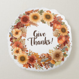 Almofada Redonda Outono - Ação de Graças - Abóbora e flores - Folha