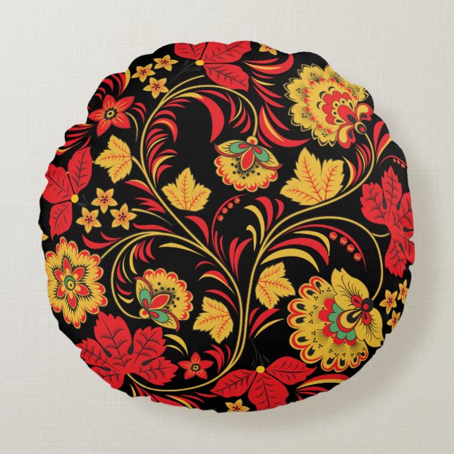 Almofada Redonda Outono Hohloma do bordo (Frente)