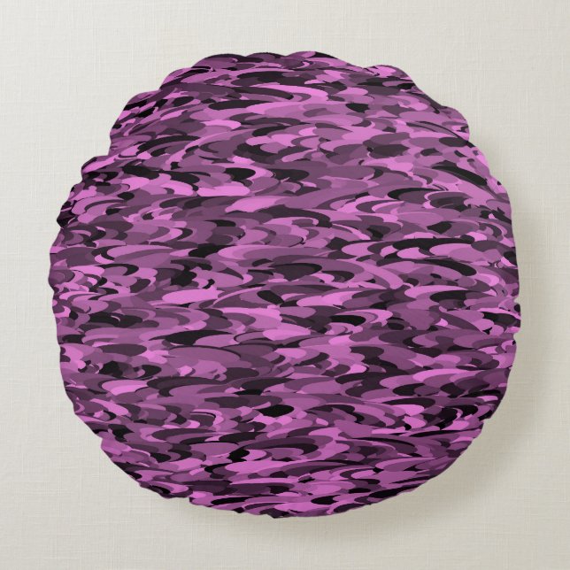 Almofada Redonda Padrão Abstrato Roxo Preto (Frente)