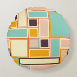 Almofada Redonda Padrão abstrato vibrante com retângulos