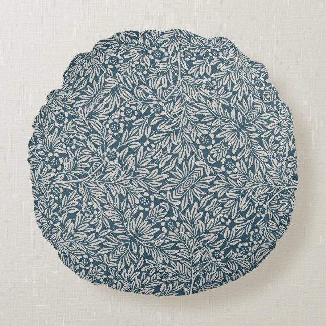 Almofada Redonda Padrão antigo de saída Vestida deixa fundo azul (Frente)