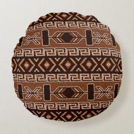 Almofada Redonda Padrão Aztec Preto-Castanho-Design