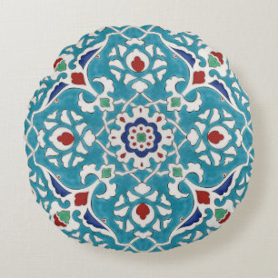 Almofada Redonda Padrão Azulejo Branco Azulejo Vermelho Azul