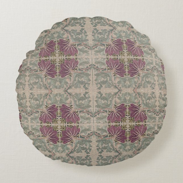 Almofada Redonda Padrão Botânico - Almofada William Morris (Frente)