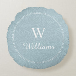 Almofada Redonda Padrão Botânico Azul Personalizado