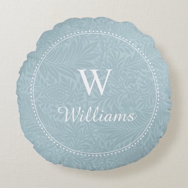 Almofada Redonda Padrão Botânico Azul Personalizado (Frente)