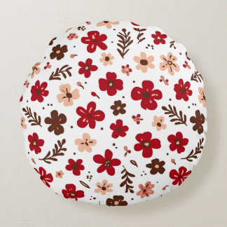 Almofada Redonda Padrão Botânico Floral Vermelho