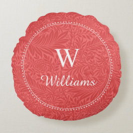 Almofada Redonda Padrão Botânico Vermelho Personalizado