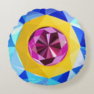 Almofada Redonda Padrão Brilhante, Padrão Roxo Amarelo Azul