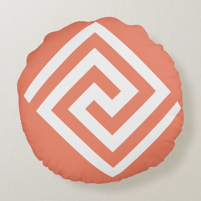 Almofada Redonda Padrão-chave grego Orange White Gift Trendy 2025 (Verso)