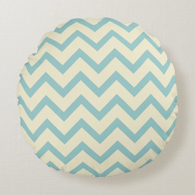 Almofada Redonda Padrão Chevron Zigzag Cream & Pastel Teal (Frente)