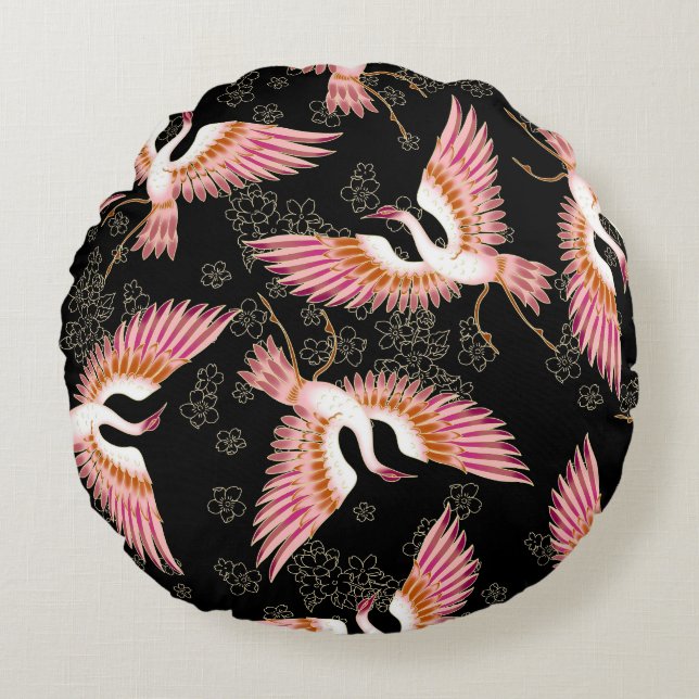 Almofada Redonda Padrão Chinono Japonês Tradicional (Frente)