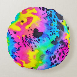 Almofada Redonda Padrão Colorido de Cheetah Tye Dye