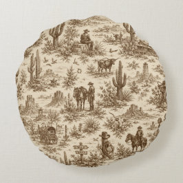 Almofada Redonda Padrão contínuo de Toile do Deserto Ocidental Vint