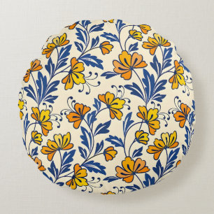 Almofada Redonda Padrão contínuo deslumbrante de flores e folhas