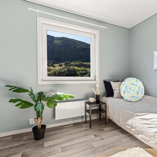 Almofada Redonda Padrão das folhas verdes amarelas (Criador carregado)