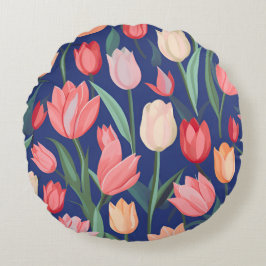 Almofada Redonda Padrão das tulipas.