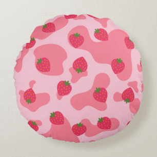 Almofada Redonda padrão das vacas de morango kawaii