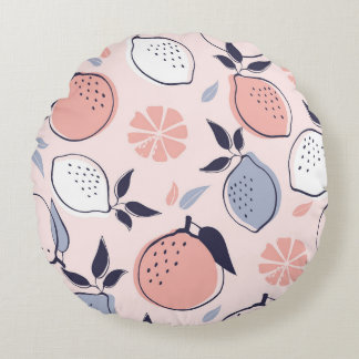 Almofada Redonda Padrão de abstrato Citros de Limão e Laranjas em P