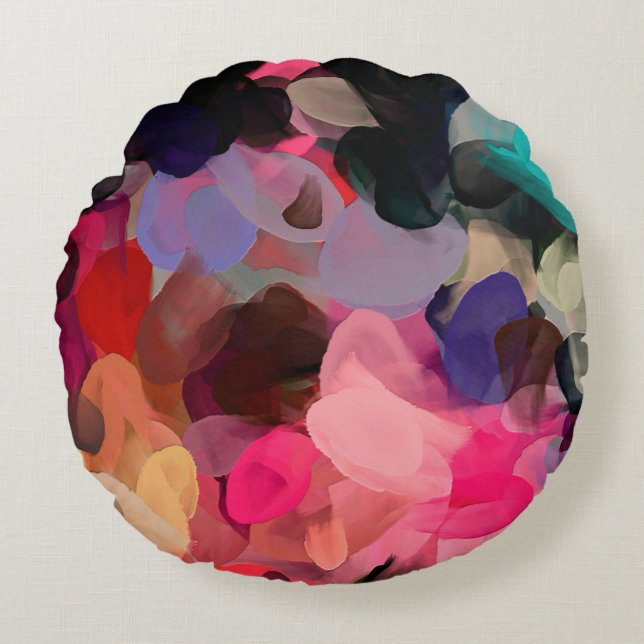 Almofada Redonda Padrão de abstrato de arte digital. Desenho manual (Frente)