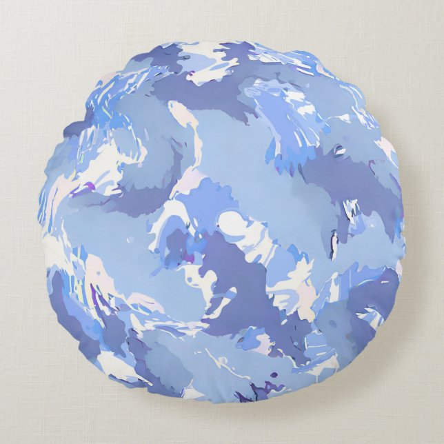 Almofada Redonda Padrão de abstrato de líquido púrpura e branco (Frente)