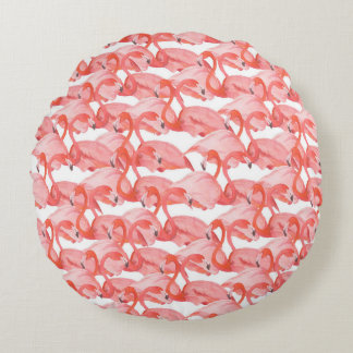 Almofada Redonda Padrão de aquarela sem costura com flamingo pequen