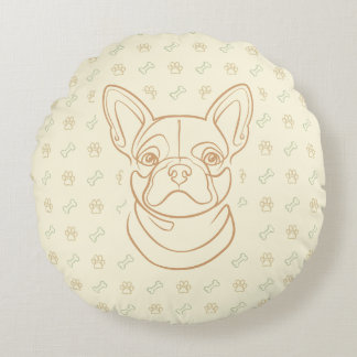 Almofada Redonda Padrão de Arte de Linha Decorativa de Bulldog Fran