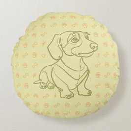 Almofada Redonda Padrão de Arte Decorativa de Dachshund