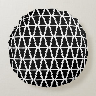 Almofada Redonda Padrão de árvore de Natal preto e branco minimalis